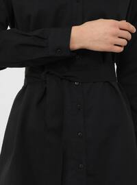 Belt Detailed Tunic with Trimmings - Black