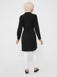 Belt Detailed Tunic with Trimmings - Black