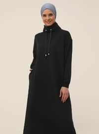 Modest Dress With Eyelet Detailed Collar Navy Blue
