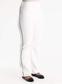 Oversize Elastic Waist Tape Detailed Trousers - White Black