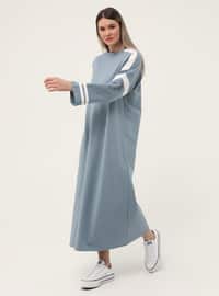 Oversize Garni Natural Fabric Sports Dress- Ice Blue White
