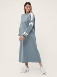 Oversize Garni Natural Fabric Sports Dress- Ice Blue White