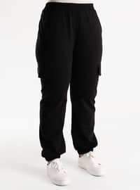 Oversize Pocket Detailed Elastic Waist Trousers - Black