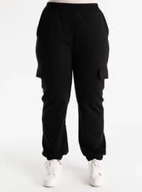 Oversize Pocket Detailed Elastic Waist Trousers - Black