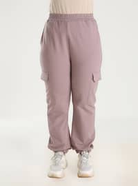Oversize Pocket Detailed Elastic Waist Trousers - Dusty Lilac