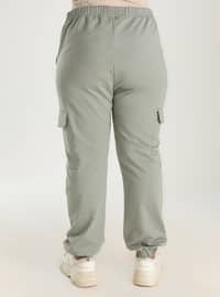 Oversize Pocket Detailed Elastic Waist Trousers - Oil Green