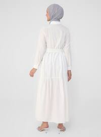 White - Point Collar - Unlined - Cotton - Modest Dress