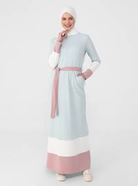 White - Blue - Pink - Crew neck - Unlined - Modest Dress