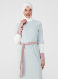 White - Blue - Pink - Crew neck - Unlined - Modest Dress