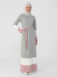 White - Gray - Pink - Crew neck - Unlined - Modest Dress