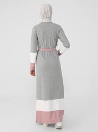 White - Gray - Pink - Crew neck - Unlined - Modest Dress