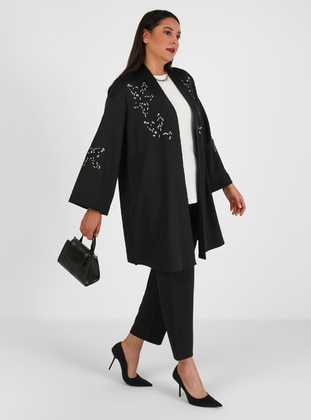 Oversize Jacket&Trousers Evening Dress Set - Black - Alia