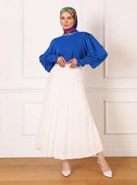 Lined Pleated Full Length Skirt 95 cm - Ecru - Woman