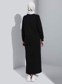 Black - Black - Crew neck - Unlined - Modest Dress - Refka