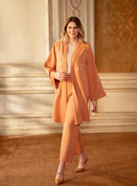 Oversize Jacket&Trousers Evening Dress Set - Peach