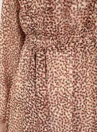 Ruffle Detailed Chiffon Dress - Powder