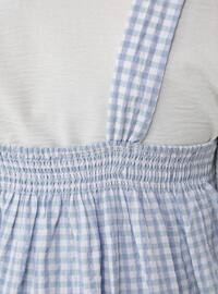 Blue - Gingham - Sweatheart Neckline - Unlined - Modest Dress