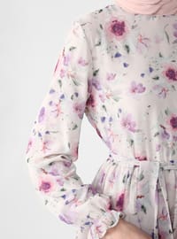 Chiffon Layered Floral Modest Dress Powder Pink Floral