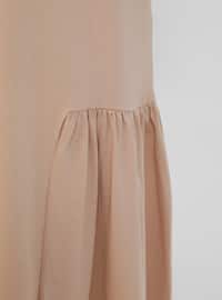 Loose Skirt End Cotton Fabric Dress - Antique Beige