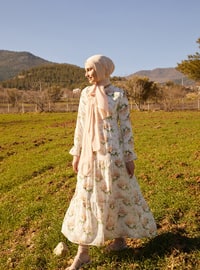 فستان شيفون مريح مع ربطة عنق بقصة ضيقة - زهر أبيض - ريفكا وومان