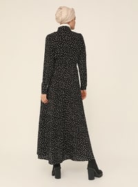 Natural Fabric Polka Dot Shirt Dress - Black