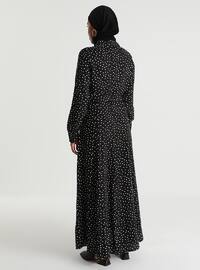 Natural Fabric Polka Dot Shirt Dress - Black