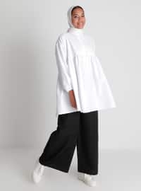 Elastic Waist Cotton Oxford Bag Trousers - Black - Casual