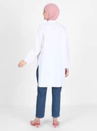 Oversized Poplin Tunic White With Thick Cuffs And Side Slits