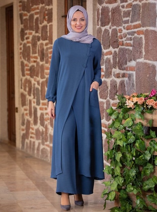 Aerobin Fabric Izel Two Piece Hijab Evening Dresses Indigo
