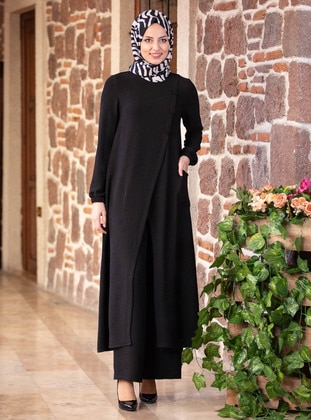 Aerobin Fabric Izel Two Piece Hijab Evening Dresses Black