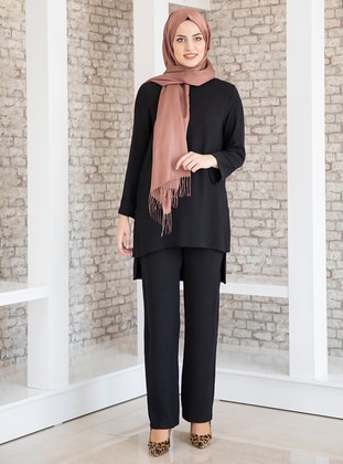 Ayda Tunic&Pants Two Piece Hijab Evening Dresses Black