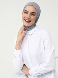Oversized Cotton Tunic with Hidden Placket - White - Casual