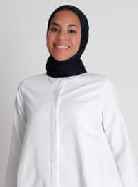 Oversized Cotton Tunic with Hidden Placket - White - Casual
