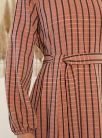 Square Patterned Belted Dress - Dusty Rose