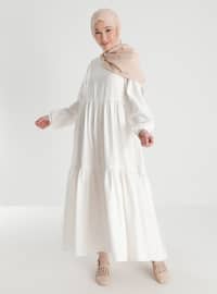 أبيض - قبة مدورة - نسيج غير مبطن - فستان