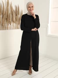 Front Slit Tunic Dress - Black