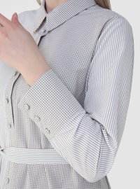 Mink - Stripe - Gingham - Unlined - Point Collar - Plus Size Dress