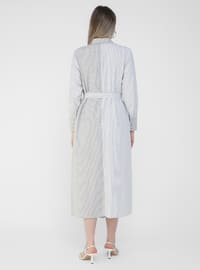 Mink - Stripe - Gingham - Unlined - Point Collar - Plus Size Dress