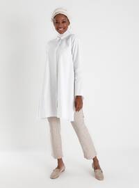 Natural Fabric Button Down Denim Tunic- White