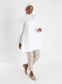 Natural Fabric Button Down Denim Tunic- White