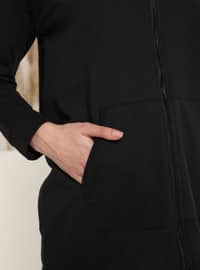 Hooded Zippered Sweatshirt - Black