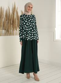 Emerald - Polka Dot - Crew neck - Unlined - Modest Dress