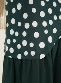 Emerald - Polka Dot - Crew neck - Unlined - Modest Dress