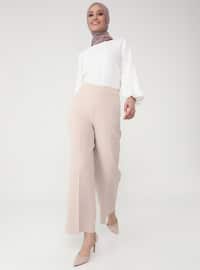 Basic Fabric Pants - Beige - Woman