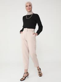 Belted Carrot Trousers - Beige