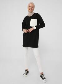 Pocket Detailed Cotton Sweatshirt - Black-off white