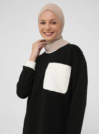 Pocket Detailed Cotton Sweatshirt - Black-off white