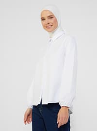 قميص بأزرار مخفية بقماش بوبلين - أبيض - ريفكا بيسيك
