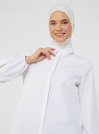 Poplin Fabric Hidden Button Placket Shirt- White