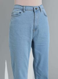 Mom Molded Lycra High Waist Jean Pants Blue
